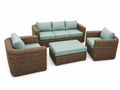 Coastal 5-piece outdoor rattan conversation set in soft sage green