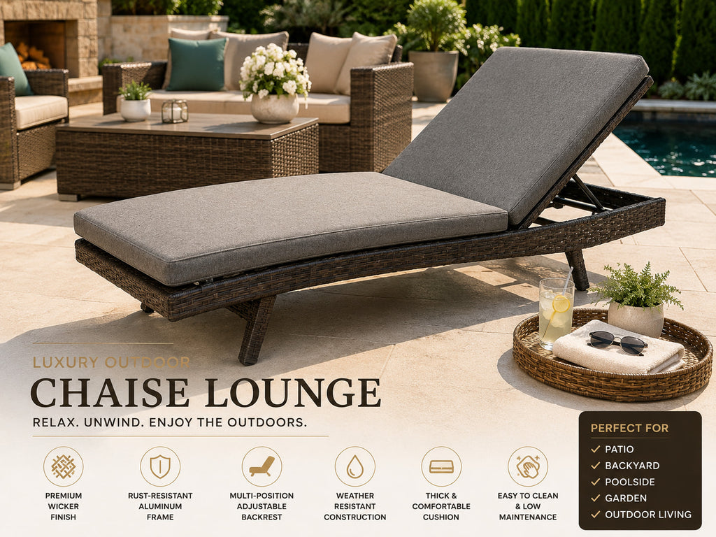 Elite adjustable outdoor rattan sun lounger with thick cushion