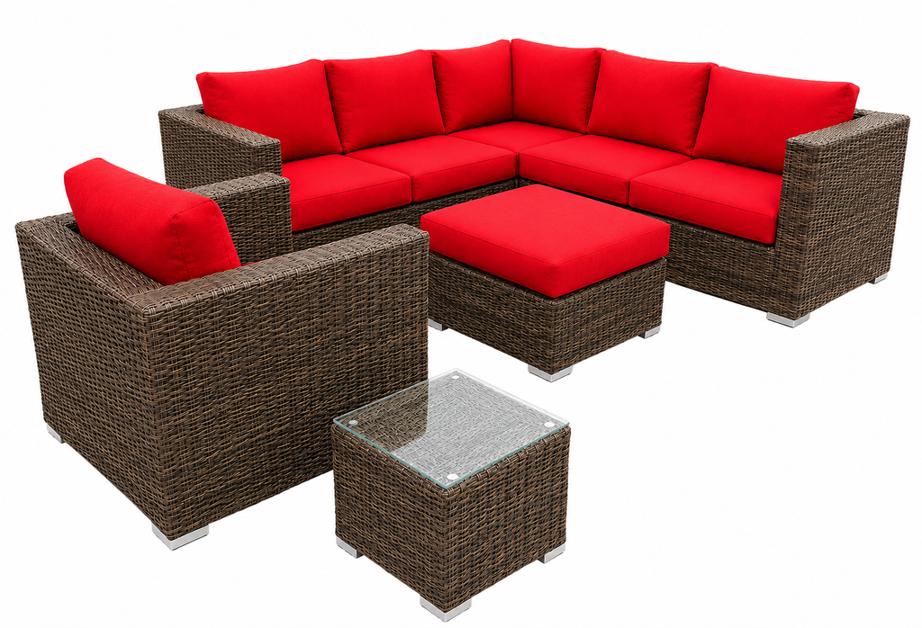 Marrakech 5-seater outdoor sectional set in Sunbrella Canvas Jockey Red