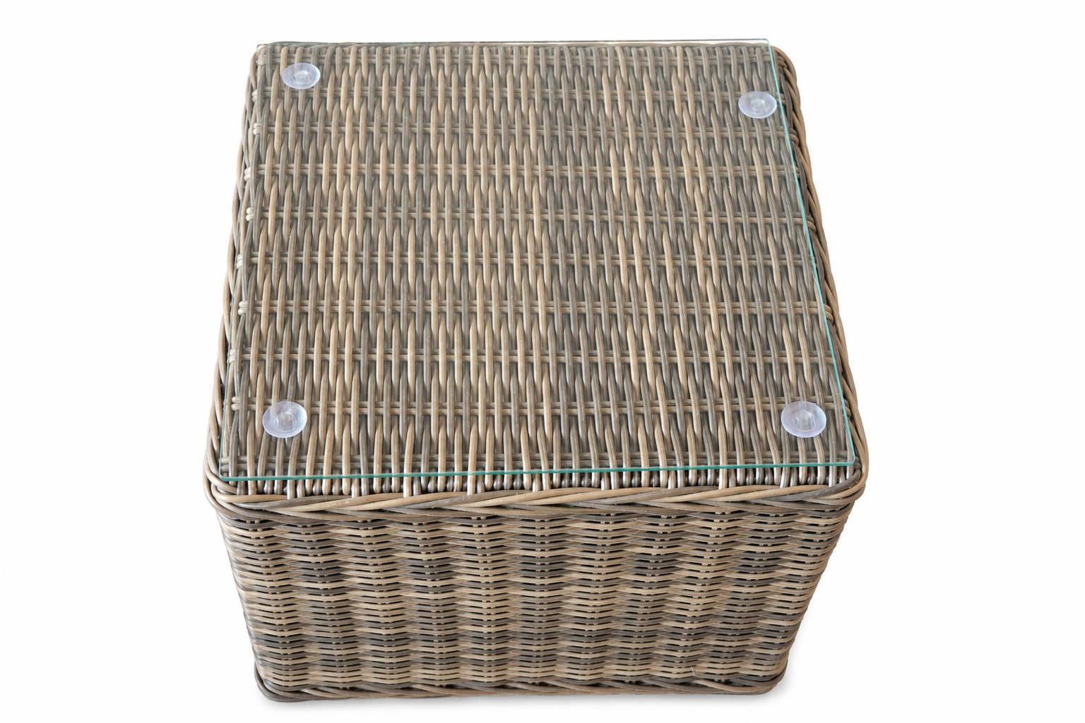 Marrakech outdoor rattan side table with glass top