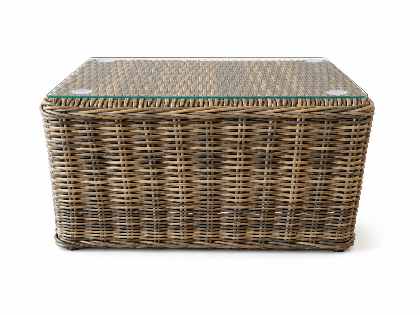 Marrakech outdoor rattan side table, low-angle front view