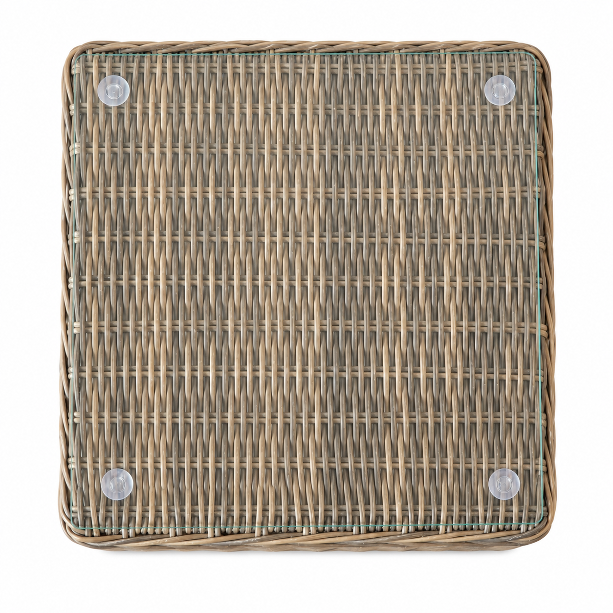 Marrakech outdoor side table tempered glass top, overhead view