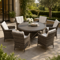 Monaco outdoor round rattan dining set with six chairs