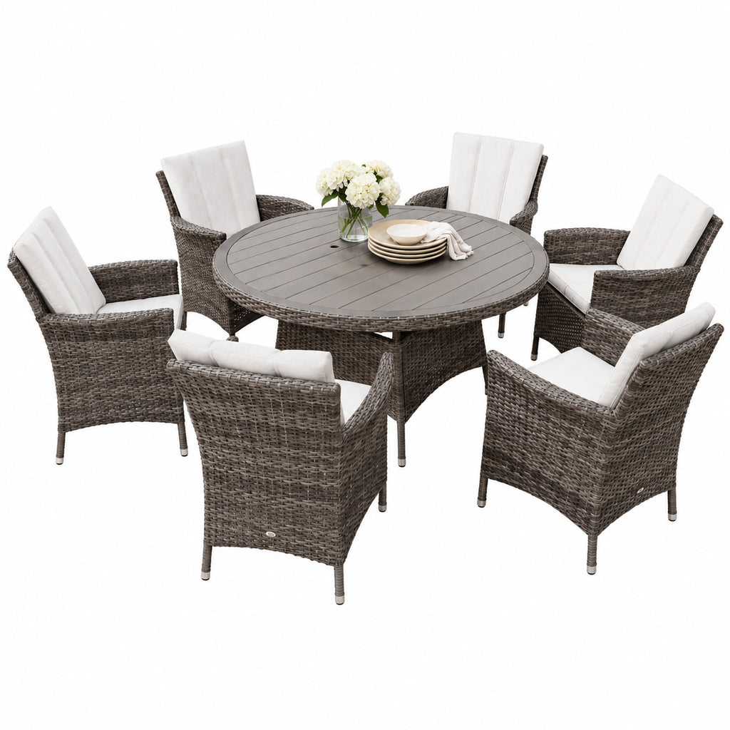 Monaco 7-piece outdoor rattan dining set with round table and six chairs